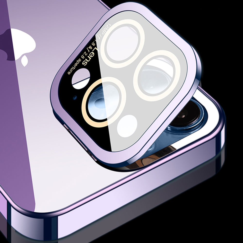 VOERO For iPhone 12 Pro Electroplating TPU Phone Case Glass Camera Film Kickstand Back Cover