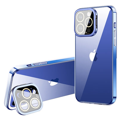 VOERO For iPhone 12 Pro Electroplating TPU Phone Case Glass Camera Film Kickstand Back Cover