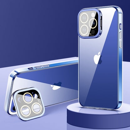 VOERO For iPhone 12 Pro Electroplating TPU Phone Case Glass Camera Film Kickstand Back Cover