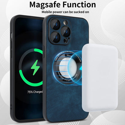 For iPhone 12 Pro Max Magnetic Phone Case PU Leather+PC+TPU Skin-touch Cover with Lens Protector