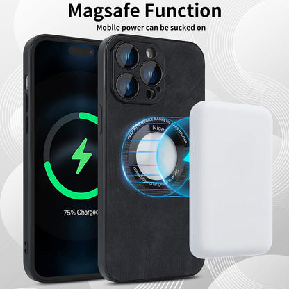 For iPhone 14 Pro Max Magnetic Case Compatible with Magsafe  Skin-touch PU Leather+PC+TPU Phone Cover
