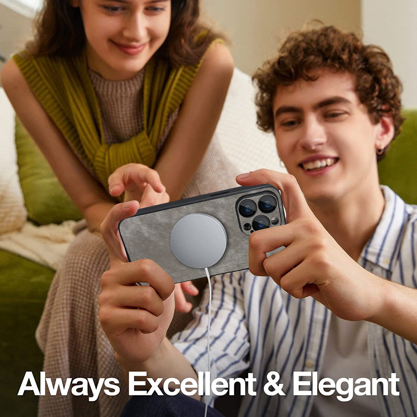 For iPhone 14 Pro Max Magnetic Case Compatible with Magsafe  Skin-touch PU Leather+PC+TPU Phone Cover