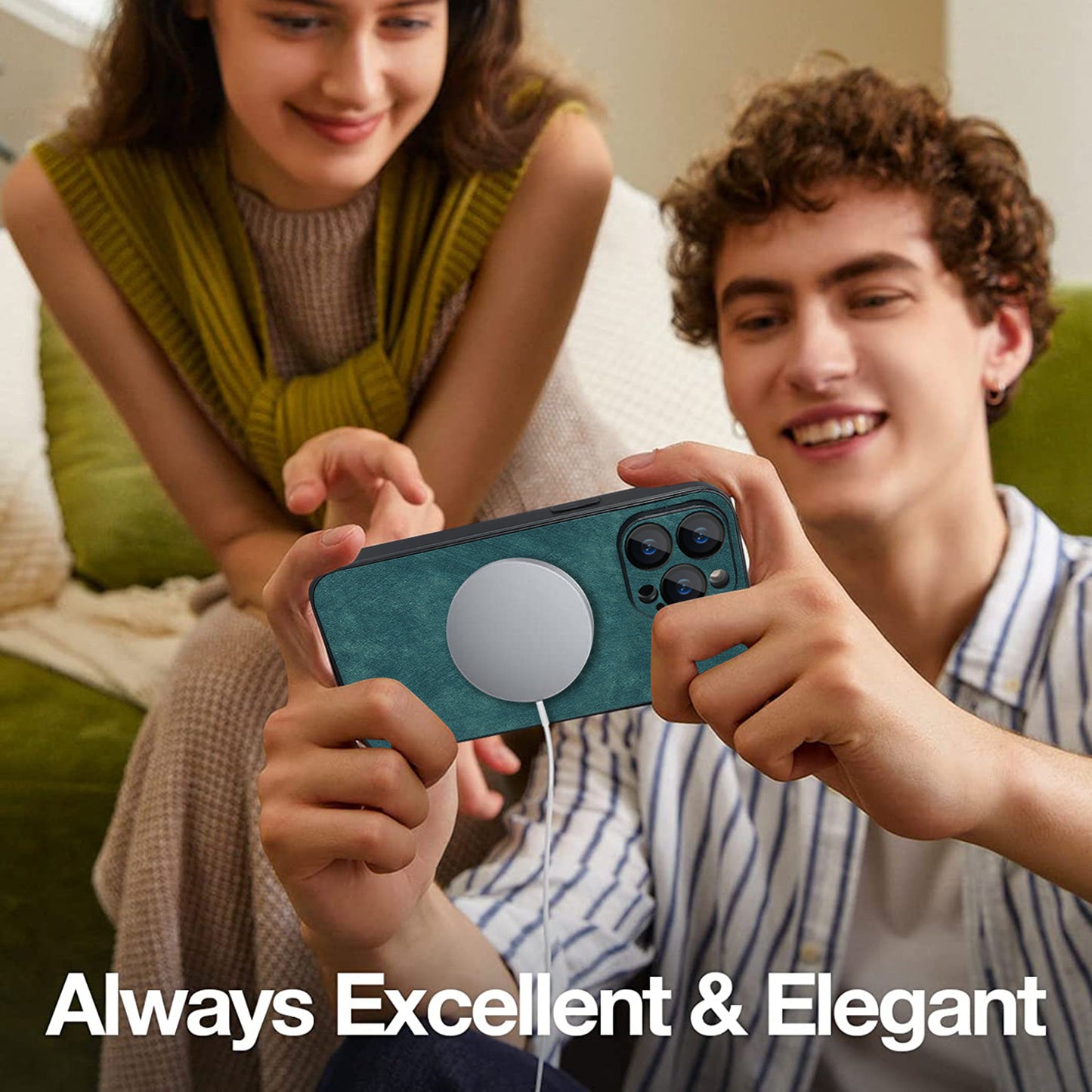 For iPhone 14 Pro Max Magnetic Case Compatible with Magsafe  Skin-touch PU Leather+PC+TPU Phone Cover