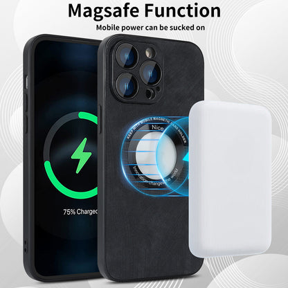 For iPhone 13 Pro Skin-touch PU Leather+PC+TPU Cover Anti-Scratch Magnetic Phone Case with Lens Protector