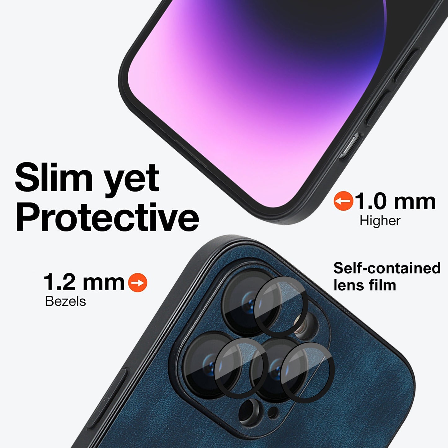 For iPhone 13 Pro Skin-touch PU Leather+PC+TPU Cover Anti-Scratch Magnetic Phone Case with Lens Protector