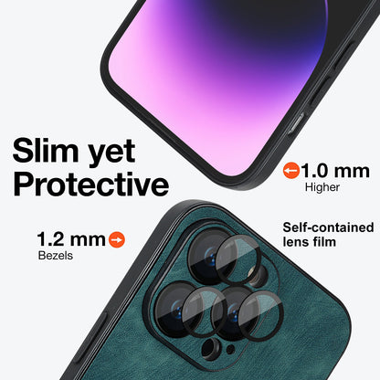 For iPhone 13 Pro Skin-touch PU Leather+PC+TPU Cover Anti-Scratch Magnetic Phone Case with Lens Protector