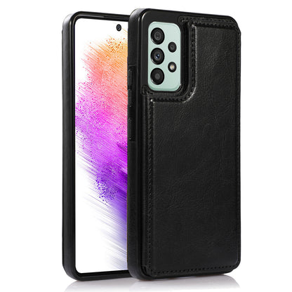 For Samsung Galaxy A73 5G Dual Buttons Card Holder Kickstand Smartphone Cover PU Leather Coated TPU Phone Case