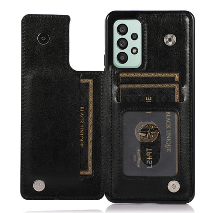 For Samsung Galaxy A73 5G Dual Buttons Card Holder Kickstand Smartphone Cover PU Leather Coated TPU Phone Case