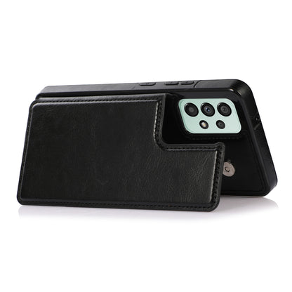 For Samsung Galaxy A73 5G Dual Buttons Card Holder Kickstand Smartphone Cover PU Leather Coated TPU Phone Case