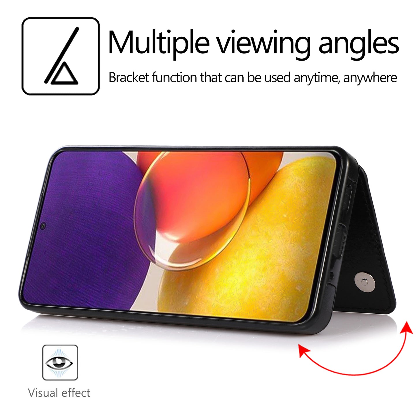 For Samsung Galaxy A73 5G Dual Buttons Card Holder Kickstand Smartphone Cover PU Leather Coated TPU Phone Case