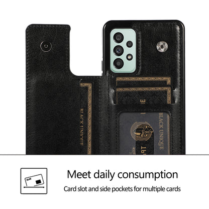 For Samsung Galaxy A73 5G Dual Buttons Card Holder Kickstand Smartphone Cover PU Leather Coated TPU Phone Case