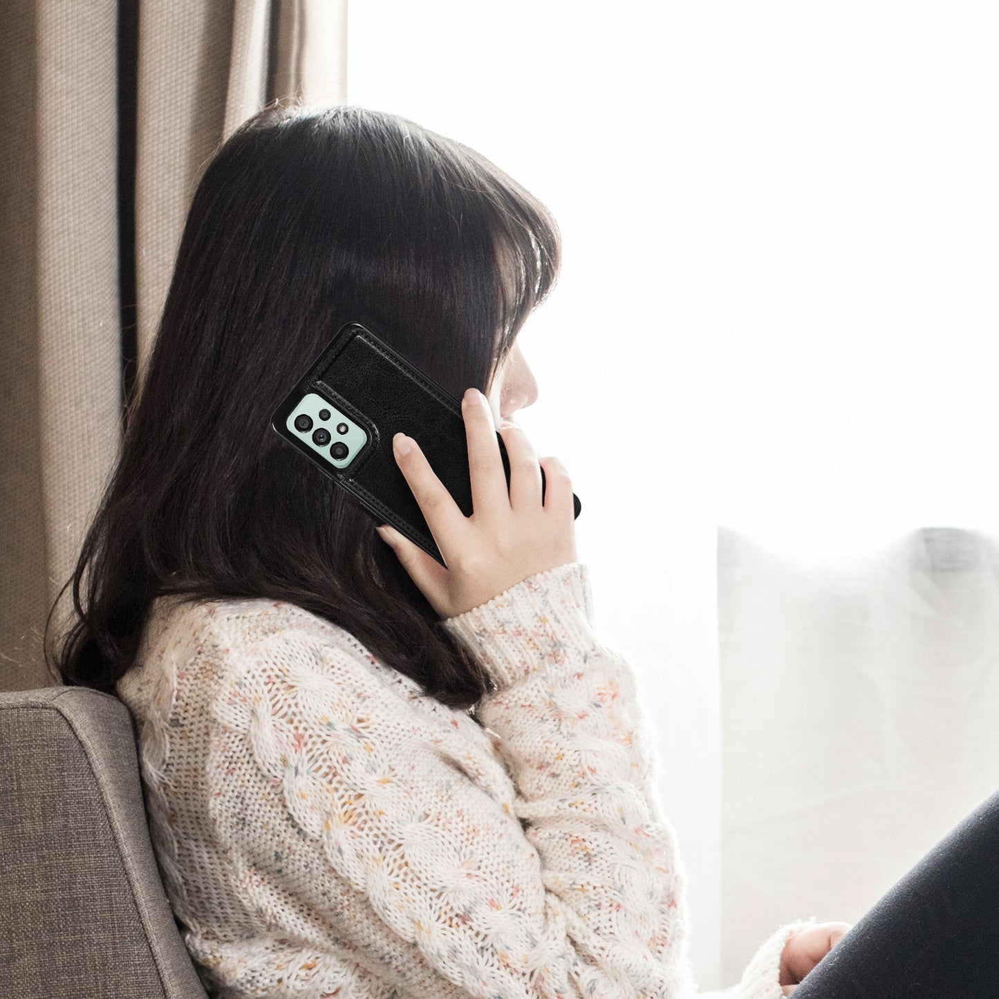 For Samsung Galaxy A73 5G Dual Buttons Card Holder Kickstand Smartphone Cover PU Leather Coated TPU Phone Case