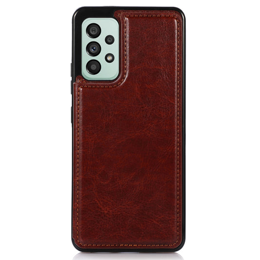 For Samsung Galaxy A73 5G Dual Buttons Card Holder Kickstand Smartphone Cover PU Leather Coated TPU Phone Case