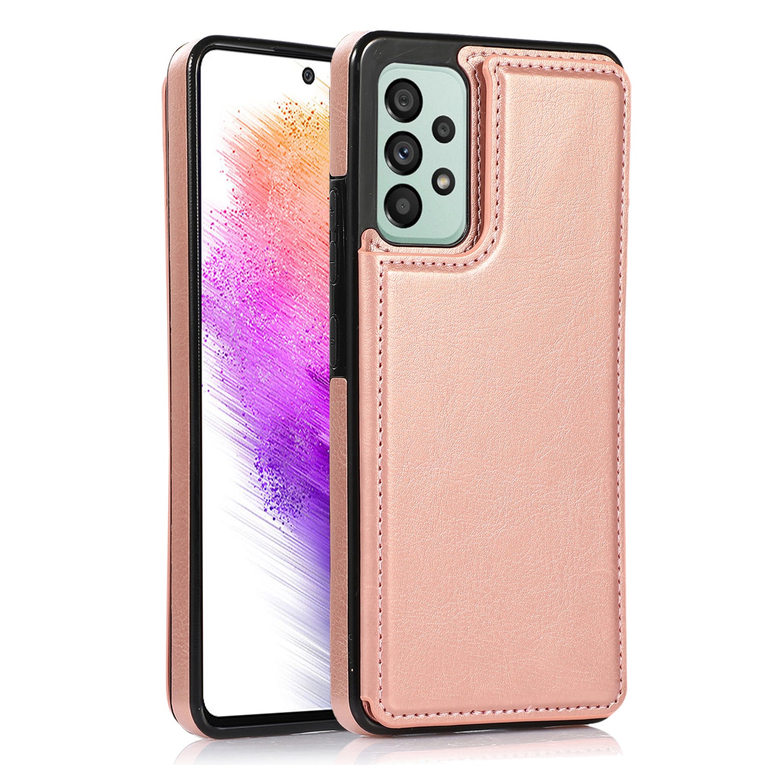 For Samsung Galaxy A73 5G Dual Buttons Card Holder Kickstand Smartphone Cover PU Leather Coated TPU Phone Case