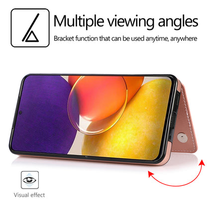 For Samsung Galaxy A73 5G Dual Buttons Card Holder Kickstand Smartphone Cover PU Leather Coated TPU Phone Case