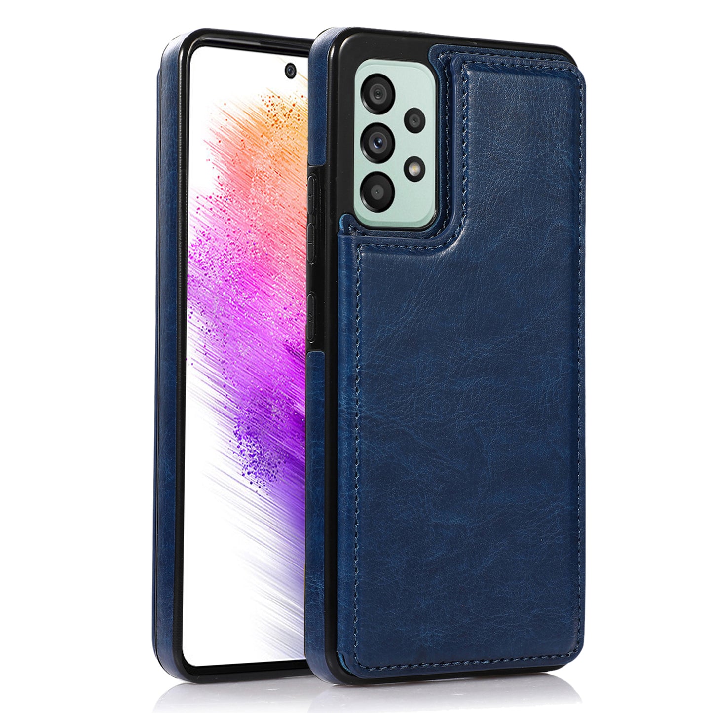 For Samsung Galaxy A73 5G Dual Buttons Card Holder Kickstand Smartphone Cover PU Leather Coated TPU Phone Case