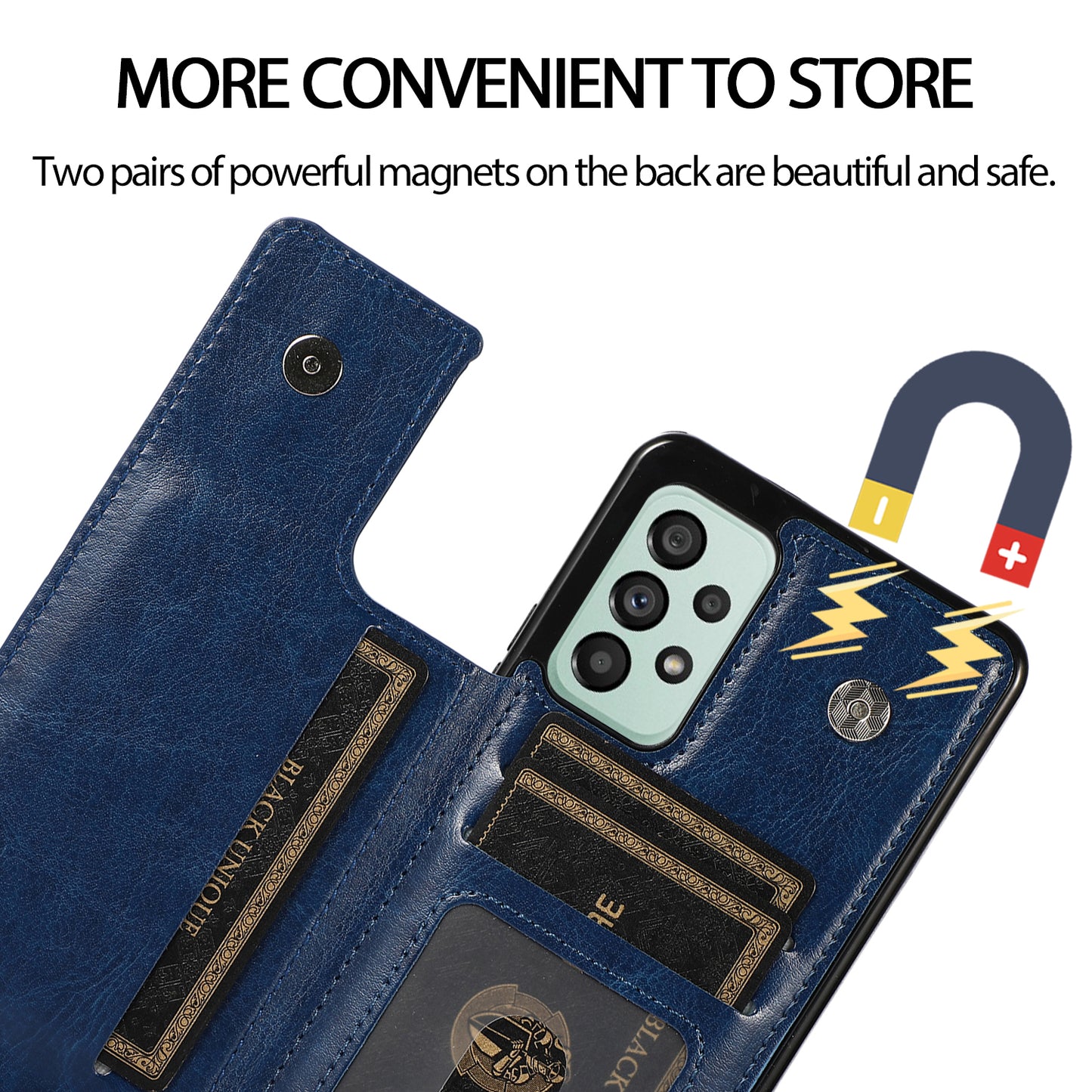 For Samsung Galaxy A73 5G Dual Buttons Card Holder Kickstand Smartphone Cover PU Leather Coated TPU Phone Case