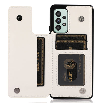 For Samsung Galaxy A73 5G Dual Buttons Card Holder Kickstand Smartphone Cover PU Leather Coated TPU Phone Case