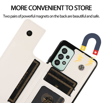 For Samsung Galaxy A73 5G Dual Buttons Card Holder Kickstand Smartphone Cover PU Leather Coated TPU Phone Case