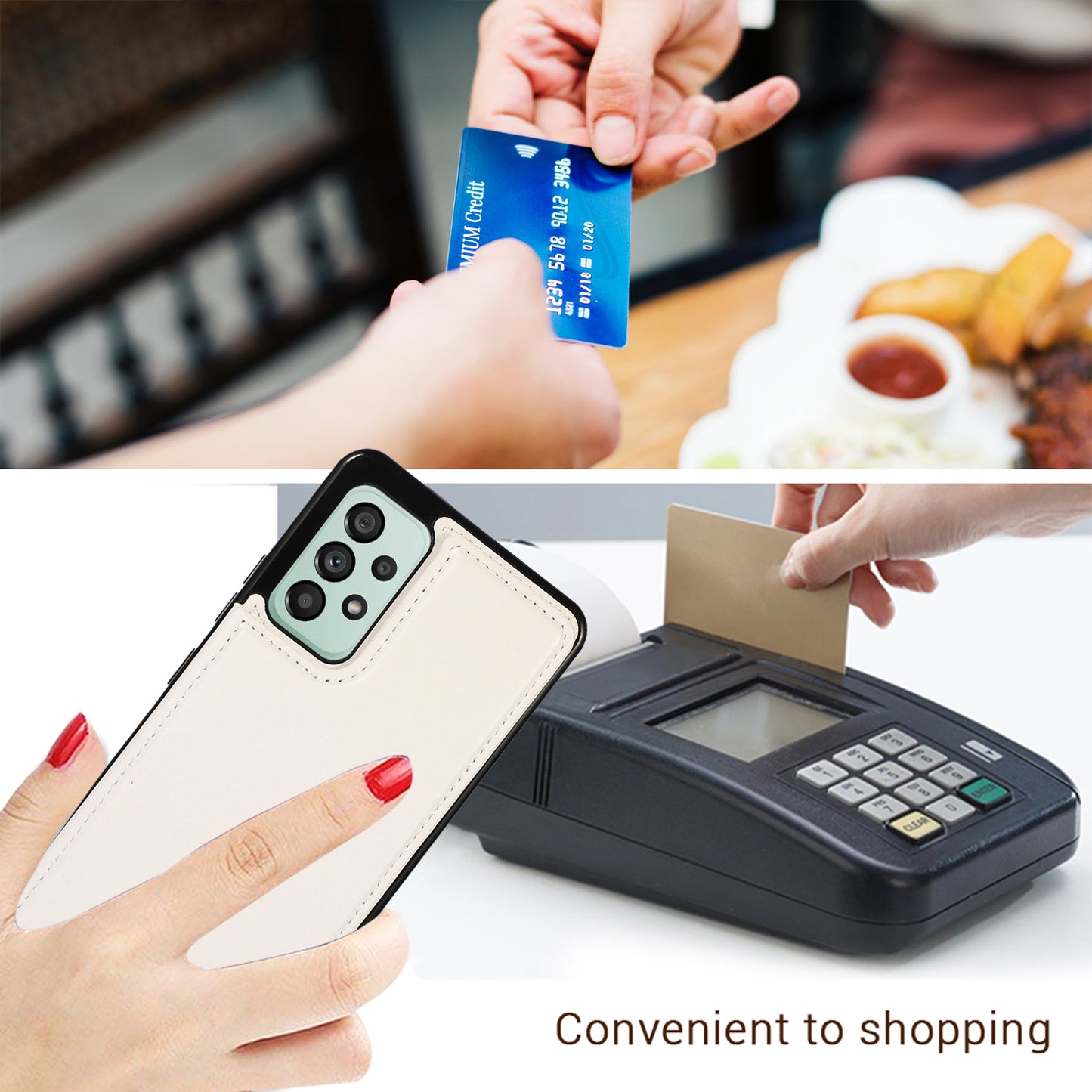 For Samsung Galaxy A73 5G Dual Buttons Card Holder Kickstand Smartphone Cover PU Leather Coated TPU Phone Case