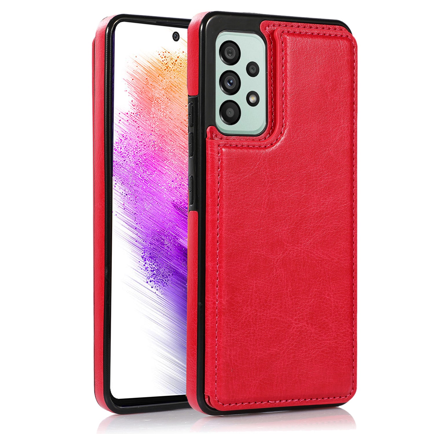 For Samsung Galaxy A73 5G Dual Buttons Card Holder Kickstand Smartphone Cover PU Leather Coated TPU Phone Case