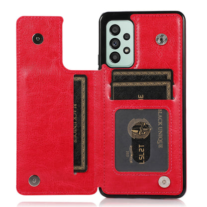 For Samsung Galaxy A73 5G Dual Buttons Card Holder Kickstand Smartphone Cover PU Leather Coated TPU Phone Case