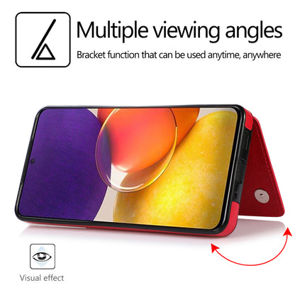 For Samsung Galaxy A73 5G Dual Buttons Card Holder Kickstand Smartphone Cover PU Leather Coated TPU Phone Case