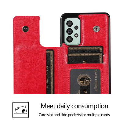 For Samsung Galaxy A73 5G Dual Buttons Card Holder Kickstand Smartphone Cover PU Leather Coated TPU Phone Case