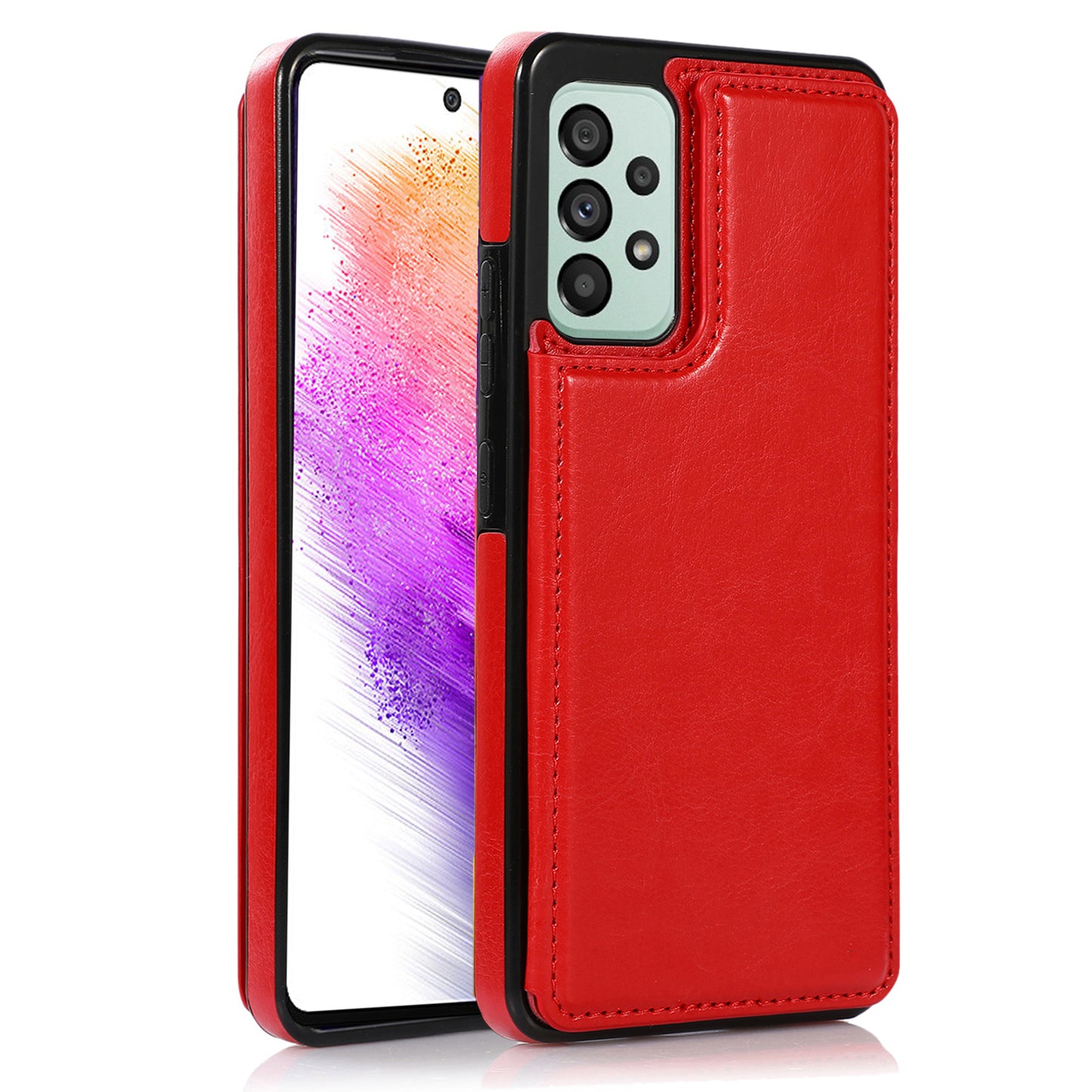 For Samsung Galaxy A73 5G Dual Buttons Card Holder Kickstand Smartphone Cover PU Leather Coated TPU Phone Case