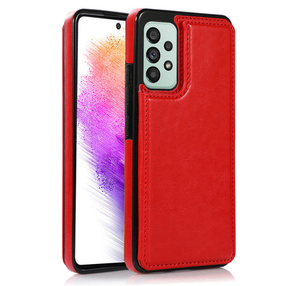 For Samsung Galaxy A73 5G Dual Buttons Card Holder Kickstand Smartphone Cover PU Leather Coated TPU Phone Case