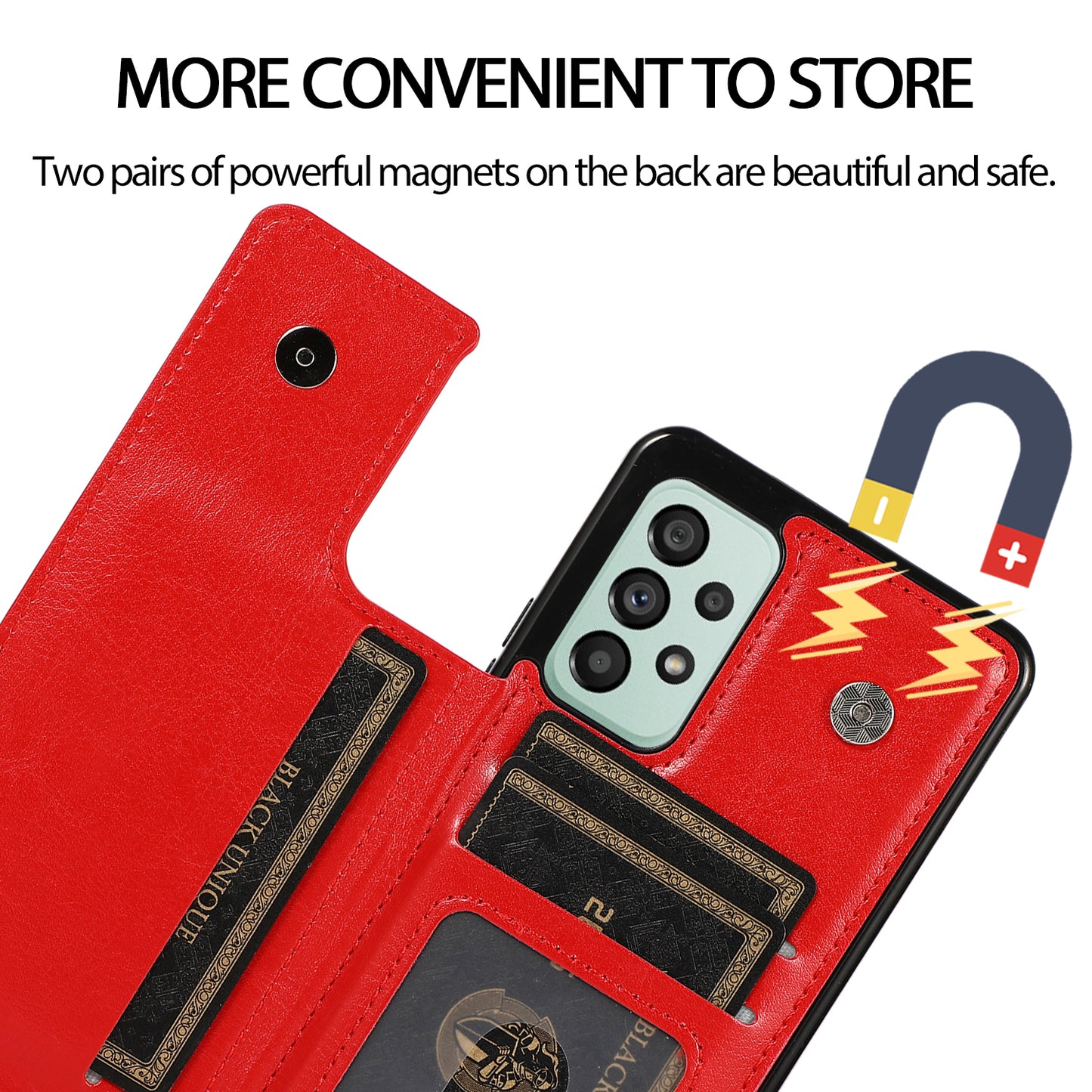 For Samsung Galaxy A73 5G Dual Buttons Card Holder Kickstand Smartphone Cover PU Leather Coated TPU Phone Case