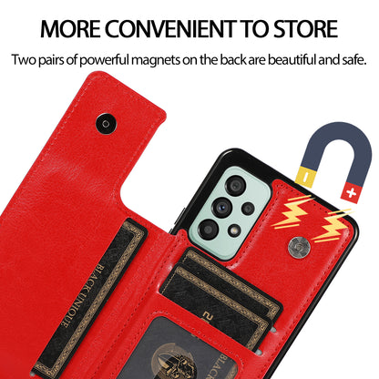 For Samsung Galaxy A73 5G Dual Buttons Card Holder Kickstand Smartphone Cover PU Leather Coated TPU Phone Case