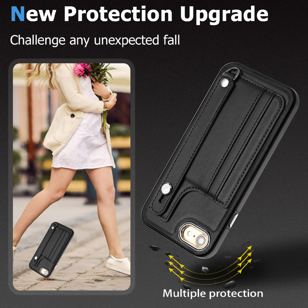 For iPhone SE (2020) / (2022) / 8 / 7 4.7 inch Kickstand Case YB Leather Coating Series-5 Card Holder TPU Phone Cover