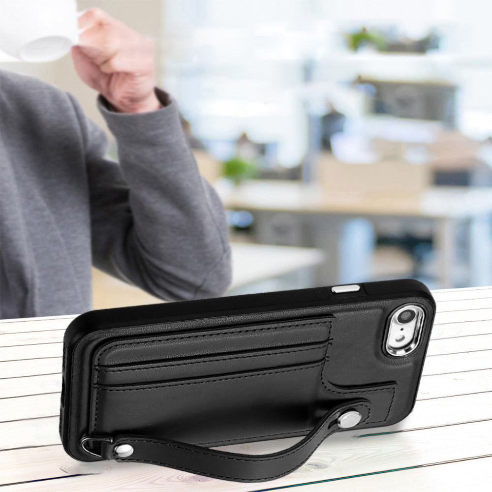 For iPhone SE (2020) / (2022) / 8 / 7 4.7 inch Kickstand Case YB Leather Coating Series-5 Card Holder TPU Phone Cover