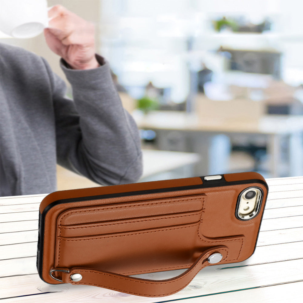 For iPhone SE (2020) / (2022) / 8 / 7 4.7 inch Kickstand Case YB Leather Coating Series-5 Card Holder TPU Phone Cover