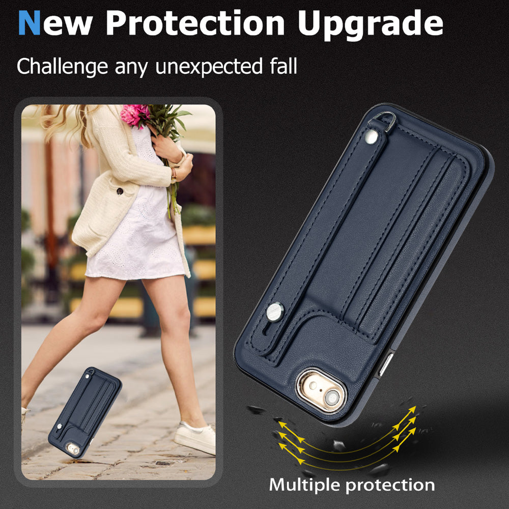 For iPhone SE (2020) / (2022) / 8 / 7 4.7 inch Kickstand Case YB Leather Coating Series-5 Card Holder TPU Phone Cover