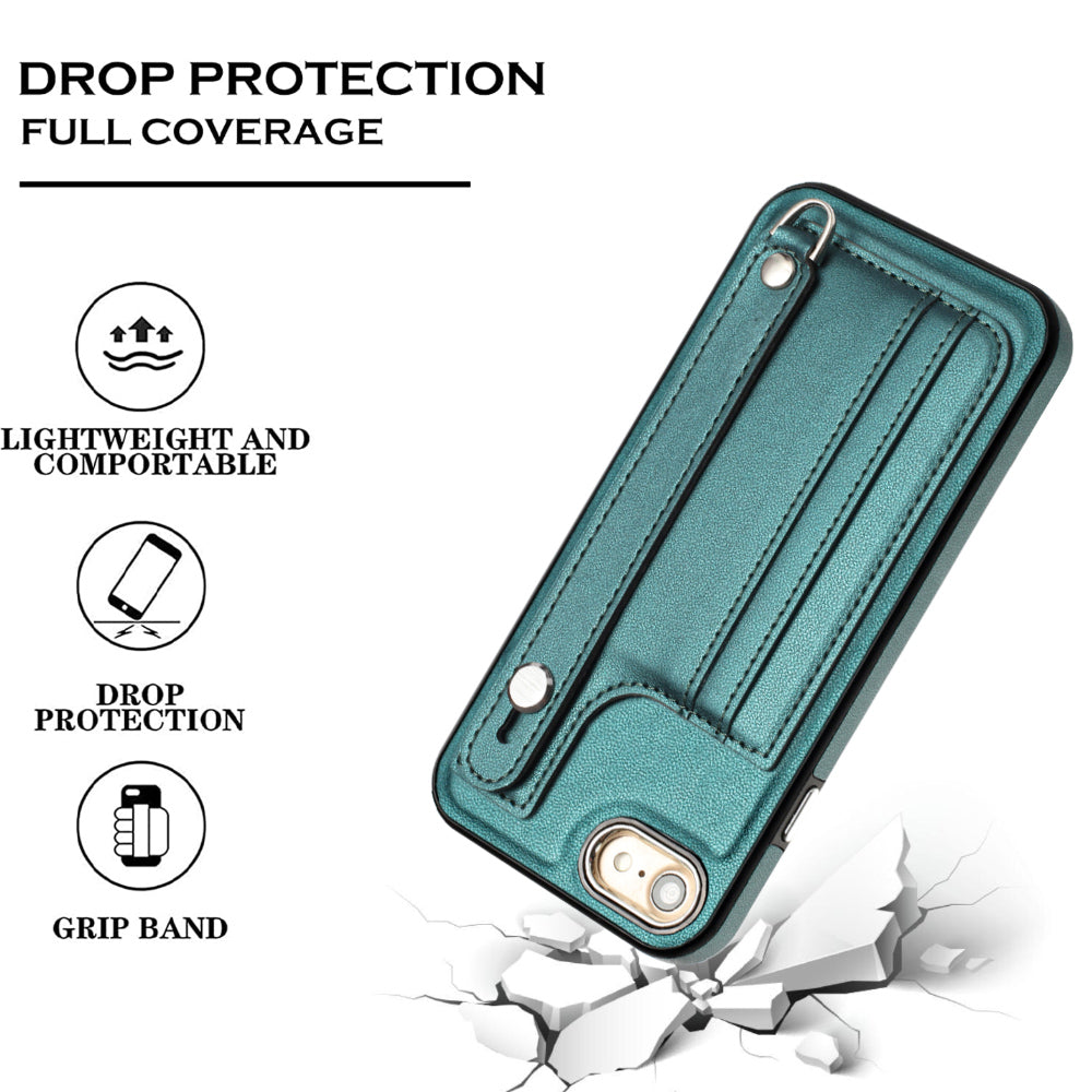 For iPhone SE (2020) / (2022) / 8 / 7 4.7 inch Kickstand Case YB Leather Coating Series-5 Card Holder TPU Phone Cover