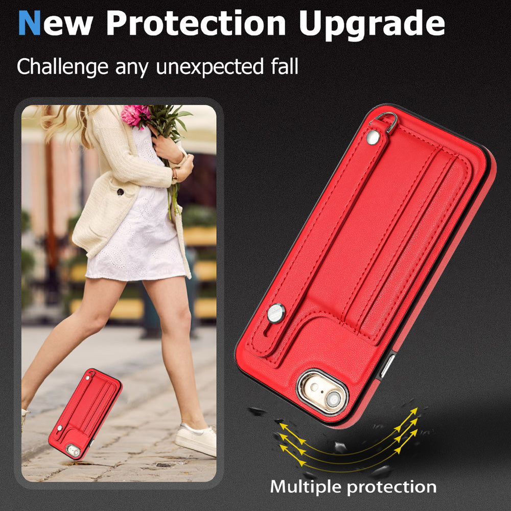 For iPhone SE (2020) / (2022) / 8 / 7 4.7 inch Kickstand Case YB Leather Coating Series-5 Card Holder TPU Phone Cover