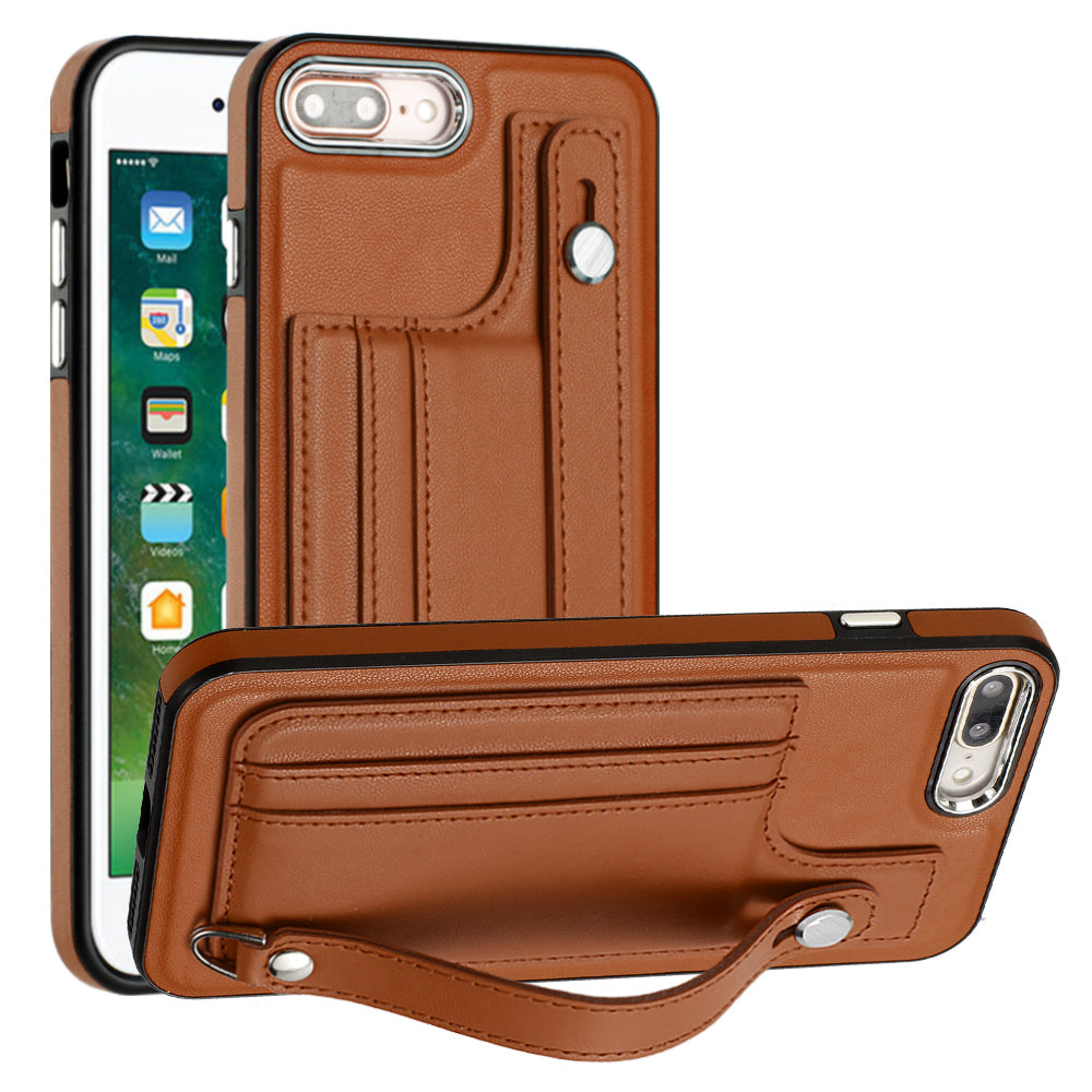 For iPhone 6 Plus / 6s Plus / 7 Plus / 8 Plus 5.5 inch Case YB Leather Coating Series-5 Kickstand TPU Phone Cover with Card Slots