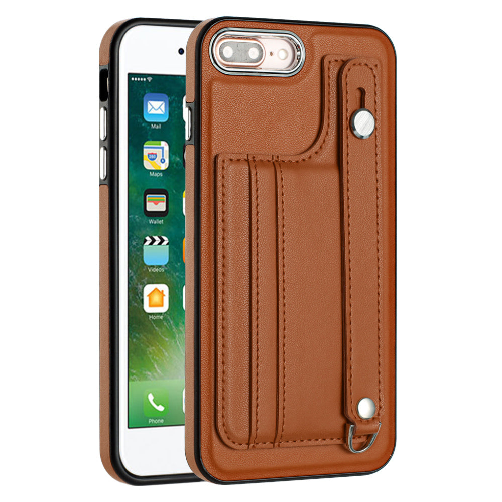 For iPhone 6 Plus / 6s Plus / 7 Plus / 8 Plus 5.5 inch Case YB Leather Coating Series-5 Kickstand TPU Phone Cover with Card Slots