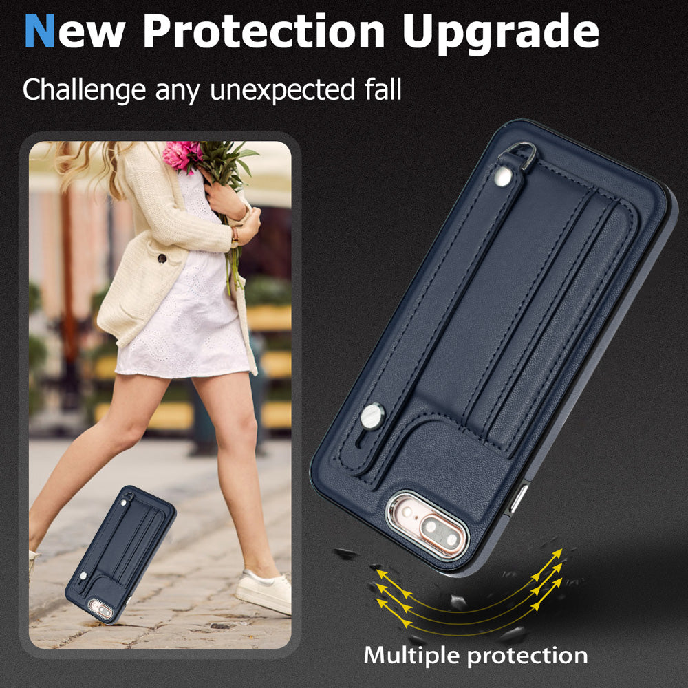 For iPhone 6 Plus / 6s Plus / 7 Plus / 8 Plus 5.5 inch Case YB Leather Coating Series-5 Kickstand TPU Phone Cover with Card Slots