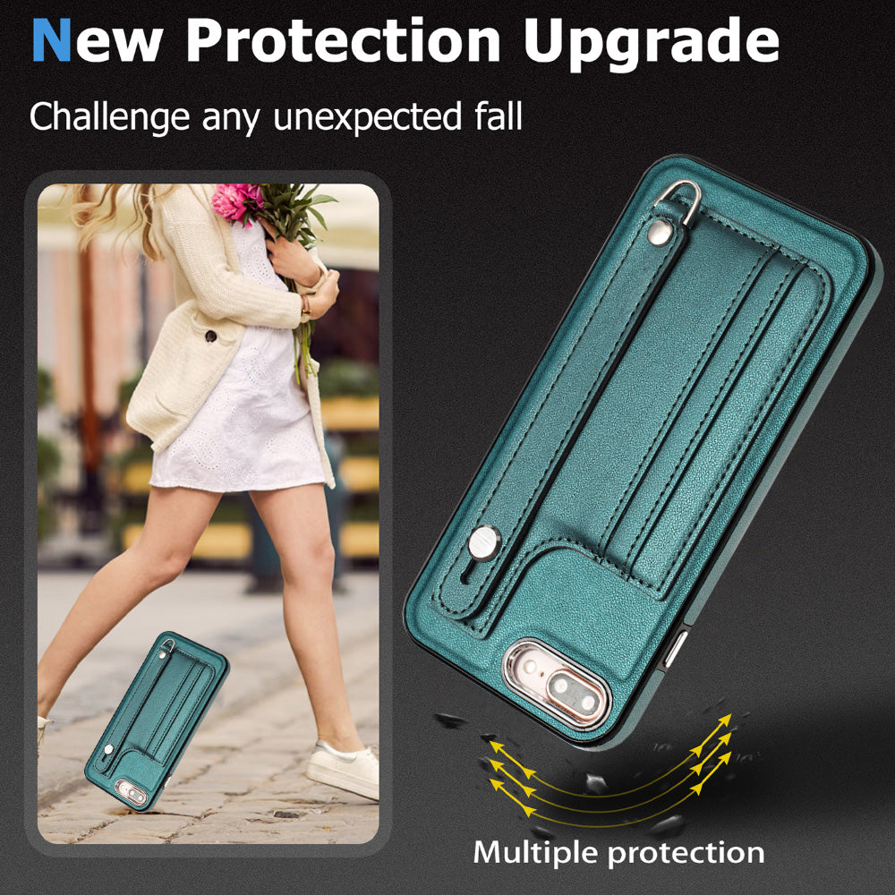 For iPhone 6 Plus / 6s Plus / 7 Plus / 8 Plus 5.5 inch Case YB Leather Coating Series-5 Kickstand TPU Phone Cover with Card Slots