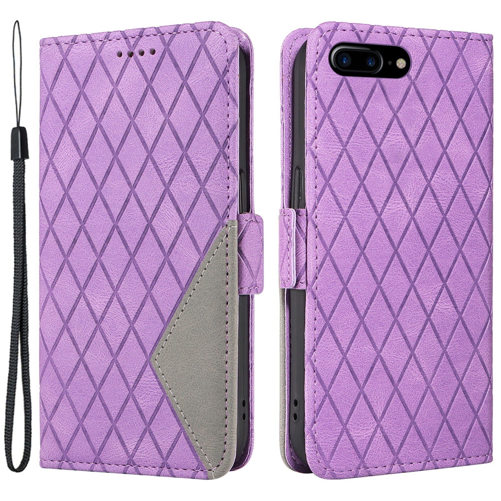 For iPhone 6 Plus / 6s Plus / 7 Plus / 8 Plus 5.5 inch Stand Cover Color Splicing Rhombus Imprinted Phone Leather Wallet Case