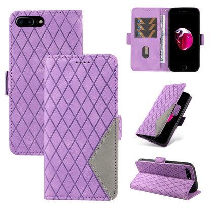 For iPhone 6 Plus / 6s Plus / 7 Plus / 8 Plus 5.5 inch Stand Cover Color Splicing Rhombus Imprinted Phone Leather Wallet Case