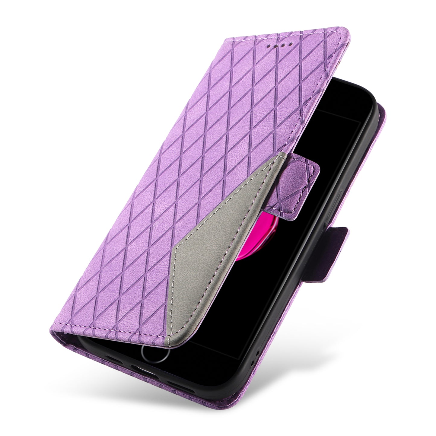 For iPhone 6 Plus / 6s Plus / 7 Plus / 8 Plus 5.5 inch Stand Cover Color Splicing Rhombus Imprinted Phone Leather Wallet Case