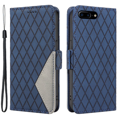 For iPhone 6 Plus / 6s Plus / 7 Plus / 8 Plus 5.5 inch Stand Cover Color Splicing Rhombus Imprinted Phone Leather Wallet Case