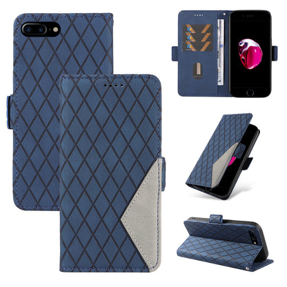 For iPhone 6 Plus / 6s Plus / 7 Plus / 8 Plus 5.5 inch Stand Cover Color Splicing Rhombus Imprinted Phone Leather Wallet Case