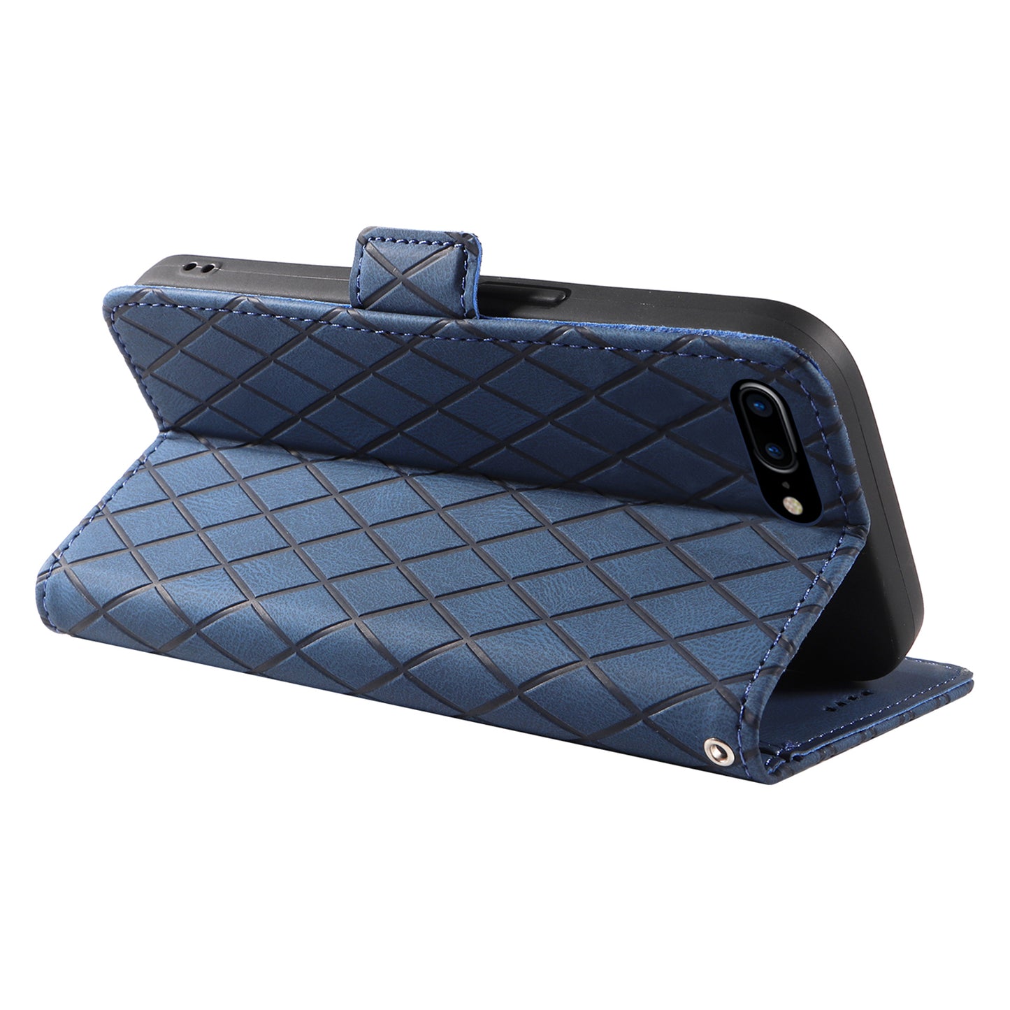 For iPhone 6 Plus / 6s Plus / 7 Plus / 8 Plus 5.5 inch Stand Cover Color Splicing Rhombus Imprinted Phone Leather Wallet Case