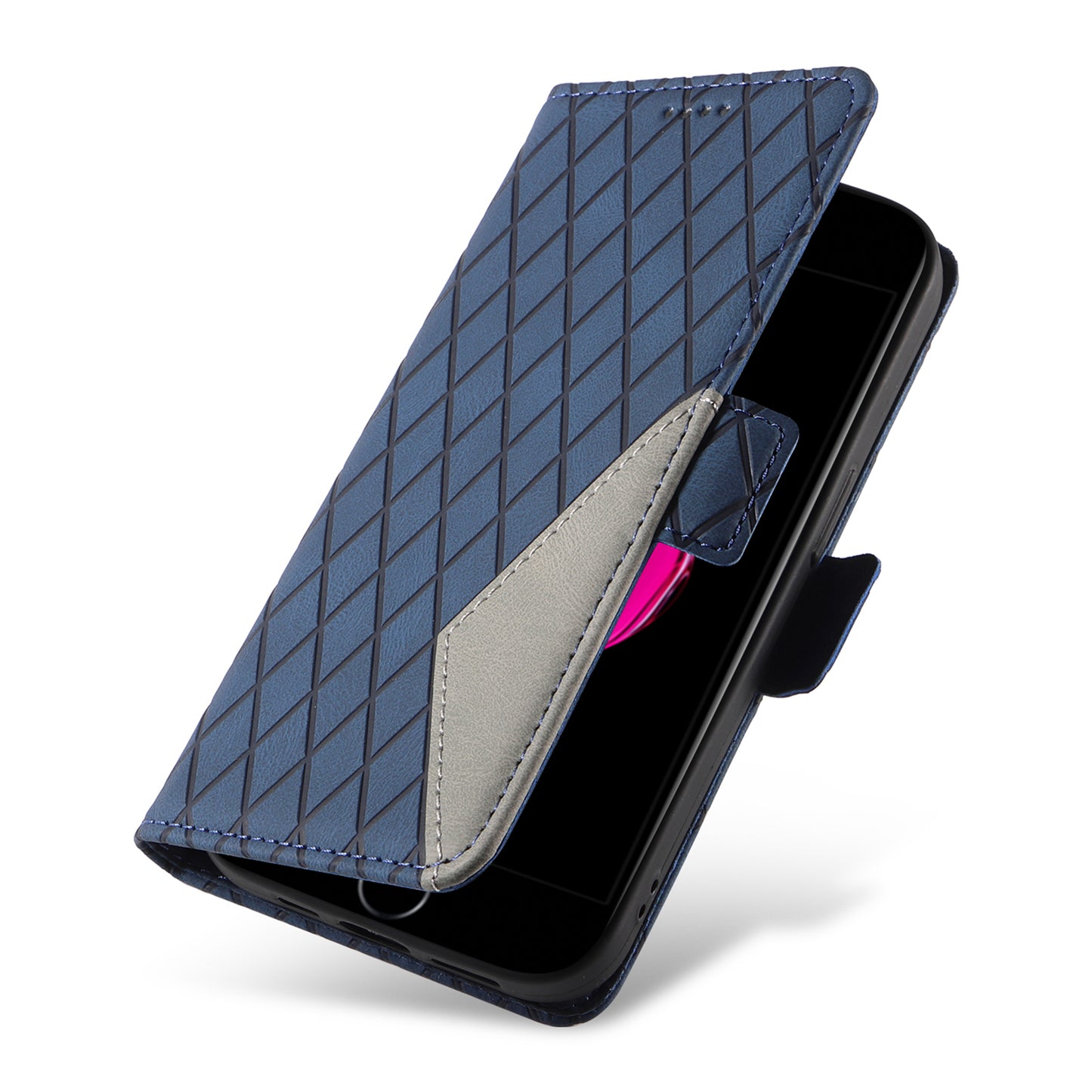 For iPhone 6 Plus / 6s Plus / 7 Plus / 8 Plus 5.5 inch Stand Cover Color Splicing Rhombus Imprinted Phone Leather Wallet Case
