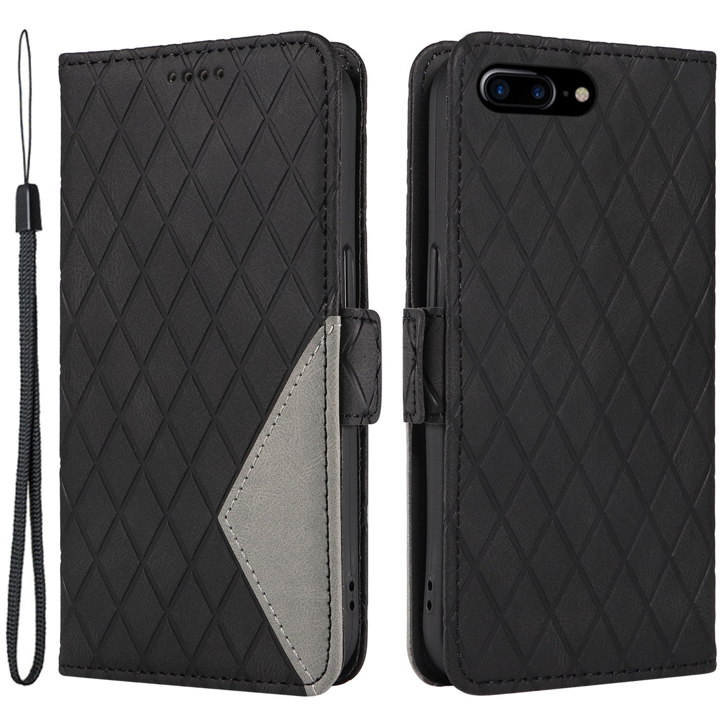 For iPhone 6 Plus / 6s Plus / 7 Plus / 8 Plus 5.5 inch Stand Cover Color Splicing Rhombus Imprinted Phone Leather Wallet Case